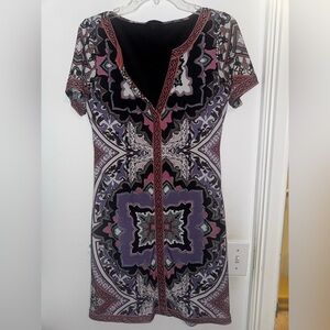 Hale Bob Purple and Black Patterned Mini Dress
